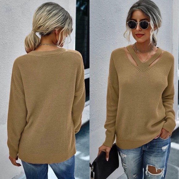 Cut Out Knit Solid Sweater- BLUE - Picture 9 of 12